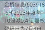 金桥信息(603918.SH)2023年度每10股派0.4元 股权登记日为7月3日