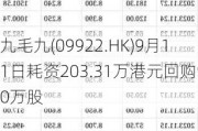 九毛九(09922.HK)9月11日耗资203.31万港元回购90万股