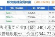 朱荃售出康臣药业(01681.HK)128.77万股普通股股份，价值约844.73万港元