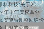 唯科科技:关于2024年半年度权益分派实施后调整回购价格上限的公告