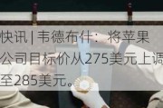 快讯 | 韦德布什：将苹果公司目标价从275美元上调至285美元。