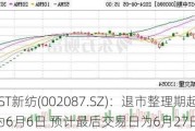 *ST新纺(002087.SZ)：退市整理期起始日为6月6日 预计最后交易日为6月27日