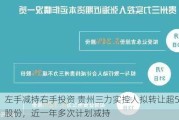 左手减持右手投资 贵州三力实控人拟转让超5%股份，近一年多次计划减持