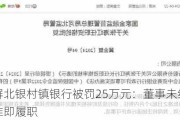 云南石屏北银村镇银行被罚25万元：董事未经任职资格核准即履职