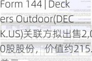 Form 144 | Deckers Outdoor(DECK.US)关联方拟出售2,000股股份，价值约215.83万美元