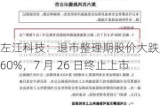 左江科技：退市整理期股价大跌超 60%，7 月 26 日终止上市