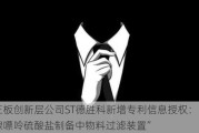 新三板创新层公司ST德胜科新增专利信息授权：“一种腺嘌呤硫酸盐制备中物料过滤装置”