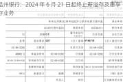 温州银行：2024 年 6 月 21 日起终止薪溢存及惠享存业务