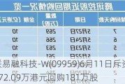 联易融科技-W(09959)6月11日斥资372.09万港元回购181万股