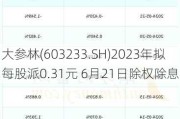 大参林(603233.SH)2023年拟每股派0.31元 6月21日除权除息