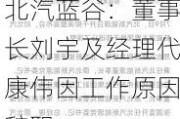 北汽蓝谷：董事长刘宇及经理代康伟因工作原因辞职