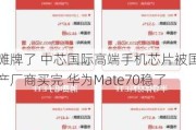 摊牌了 中芯国际高端手机芯片被国产厂商买完 华为Mate70稳了