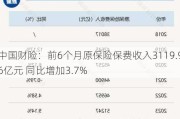 中国财险：前6个月原保险保费收入3119.96亿元 同比增加3.7%