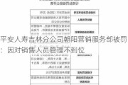 平安人寿吉林分公司朝阳营销服务部被罚：因对销售人员管理不到位