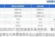 泰永长征(002927.SZ)控股股东泰永科技、董事盛理平、监事会主席蔡建胜拟合计减持不超459.08万股