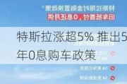 特斯拉涨超5% 推出5年0息购车政策