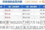 中通快递-W(02057.HK)7月16日于纽交所耗资101.84万美元回购5.09万股