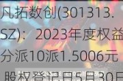 凡拓数创(301313.SZ)：2023年度权益分派10派1.5006元 股权登记日5月30日