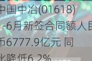 中国中冶(01618)1-6月新签合同额人民币6777.9亿元 同比降低6.2%