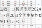 生猪：分析师表示2024年7月26日全国生猪均价在19.1元/公斤