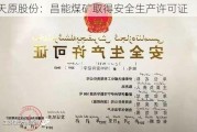 天原股份：昌能煤矿取得安全生产许可证