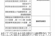 枝江汉银村镇银行被罚21万元：个人消费贷流入限制性领域