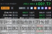 午评：港股恒指跌1.71% 恒生科指跌2.15%恒大汽车暴涨37%