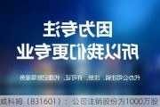 威科姆（831601）：公司注销股份为1000万股