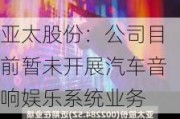 亚太股份：公司目前暂未开展汽车音响娱乐系统业务