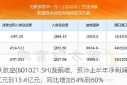 春秋航空(601021.SH)发预增，预计上半年净利润12.9亿元到13.4亿元，同比增加54%到60%