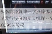 永泰能源复牌一字涨停 拟通过发行股份购买天悦煤业51.0095%股权