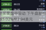 叮咚买菜盘中异动 下午盘股价大跌5.02%报2.94美元