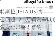 特斯拉(TSLA.US)将召回超12.5万辆汽车以修复安全带警告系统