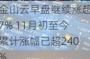 金山云早盘继续涨超7% 11月初至今累计涨幅已超240%