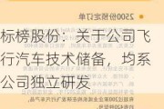 标榜股份：关于公司飞行汽车技术储备，均系公司独立研发