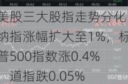 美股三大股指走势分化，纳指涨幅扩大至1%，标普500指数涨0.4%，道指跌0.05%