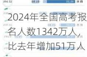 2024年全国高考报名人数1342万人，比去年增加51万人