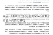 观点：ETHETF获批可能为SolanaETF和商品分类奠定基础