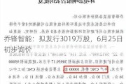 乔锋智能：拟发行3019万股，6月25日初步询价