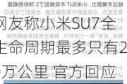 网友称小米SU7全生命周期最多只有20万公里 官方回应