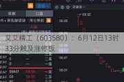 艾艾精工（603580）：6月12日13时33分触及涨停板