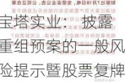 宝塔实业： 披露重组预案的一般风险提示暨股票复牌