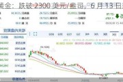 现货黄金：跌破 2300 美元/盎司，6 月 13 日来首次