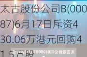 太古股份公司B(00087)6月17日斥资430.06万港元回购41.5万股