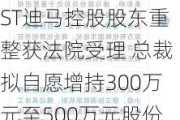 ST迪马控股股东重整获***受理 总裁拟自愿增持300万元至500万元股份