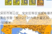 深圳市南山区、宝安区等区域发布暴雨黄色预警：预计2小时内降水量达30-50毫米