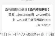 7月1日日经225指数开盘上涨0.65%，韩国Kospi指数下跌0.17%