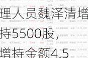 汉商集团高级管理人员魏泽清增持5500股，增持金额4.52万元