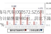 海马汽车(000572.SZ)5月合计销售量980台，同比下降50.7%