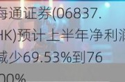 海通证券(06837.HK)预计上半年净利润减少69.53%到76.00%